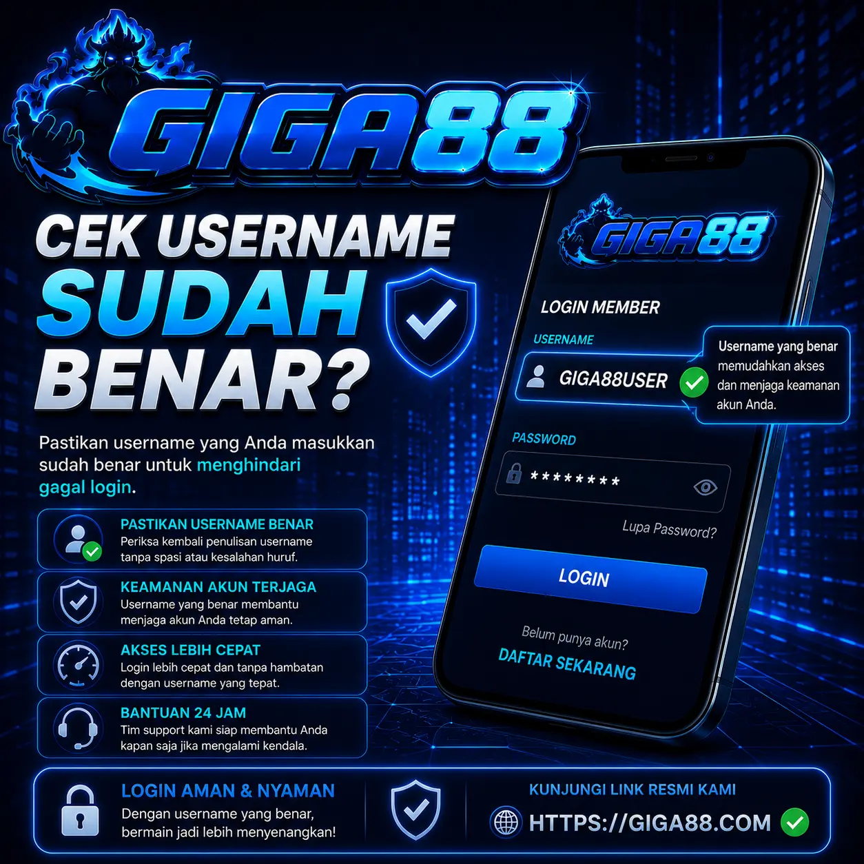 Periksa username GIGA88 sebelum login
