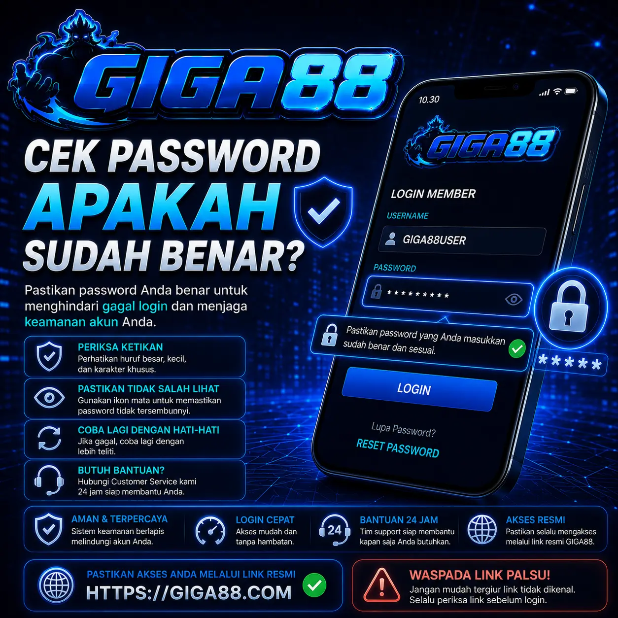 Periksa password GIGA88 sebelum login